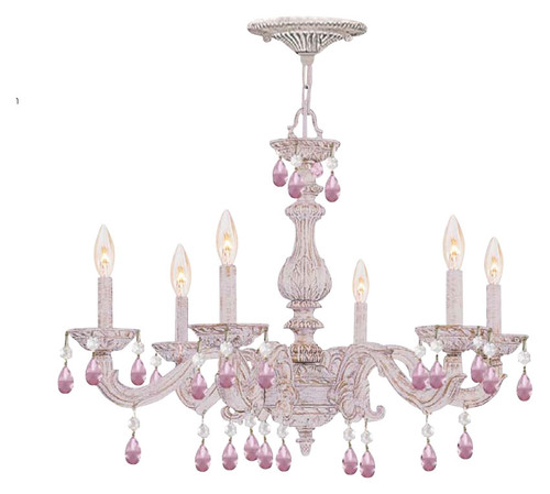 Crystorama 5036-AW-RO-MWP Sutton Rose Crystal 21 Inch Tall Antique White Chandelier Lamp