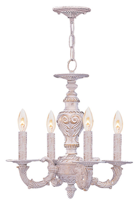 Crystorama 5124-AW Sutton 13 Inch Diameter Antique White Finish Mini Chandelier Lamp - 4 Candles