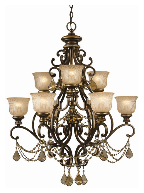 Crystorama 7509-BU-GT-MWP Norwalk Medium Golden Teak Crystal 34 Inch Diameter 9 Light Chandelier