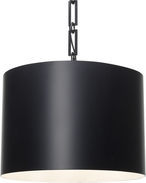 Crystorama 8686-MK-WH Alston Modern Matte Black 20" Drum Pendant Lighting Fixture
