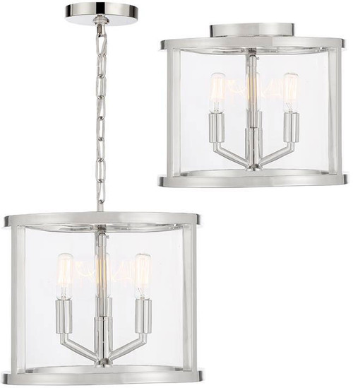 Crystorama DEV-B8003-PN Devon Modern Polished Nickel Mini Convertible Hanging Light Fixture / Ceiling Light