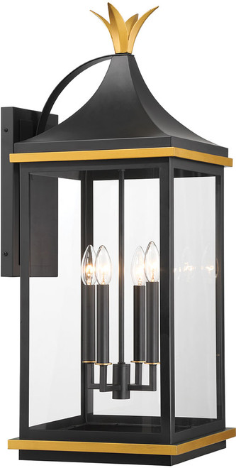 Crystorama SIM-804-MK-TG Simpson Contemporary Matte Black / Textured Gold Outdoor Wall Lighting Fixture