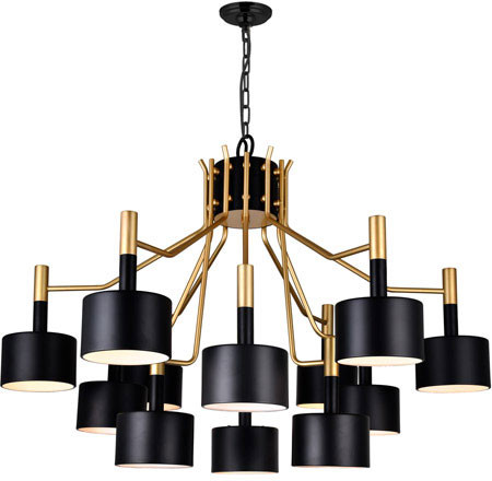 CWI Lighting 1017P32-12-129-A Corna Modern Matte Black & Satin Gold Chandelier Light