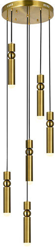 CWI Lighting 1225P16-6-625 Chime Contemporary Brass LED Multi Hanging Lamp