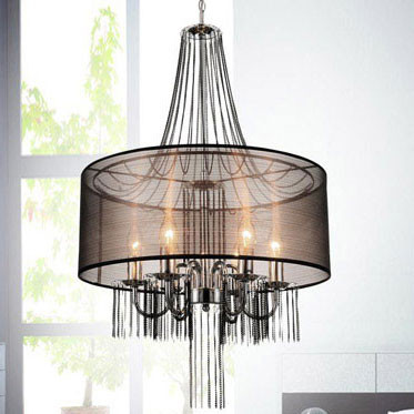 CWI Lighting 5475P20C-6 Brown Amelia Modern Chrome Drum Pendant Lighting Fixture