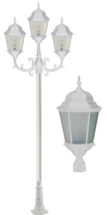Dabmar GM2303-LED30-W-FR 3 Light Post Top White LED Outdoor Lamp Post Light Fixture