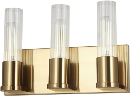 Dainolite TBE-123W-AGB Tube Modern Aged Brass / Clear 3-Light Bathroom Lighting