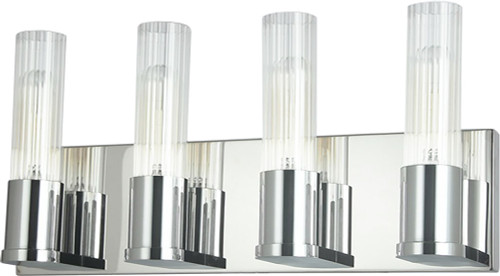 Dainolite TBE-174W-PC Tube Modern Polished Chrome / Clear 4-Light Bathroom Vanity Lighting