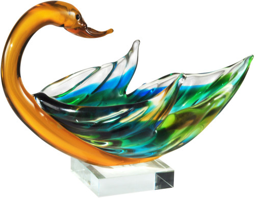 Dale Tiffany AS14073 Swan Bowl Contemporary Handcrafted Art Glass Figurine