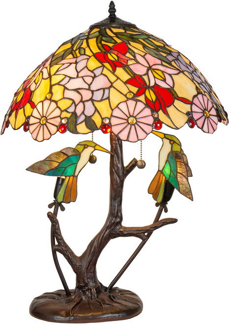 Dale Tiffany TT21205 Perched Hummingbirds Tiffany Antique Bronze Side Table Lamp
