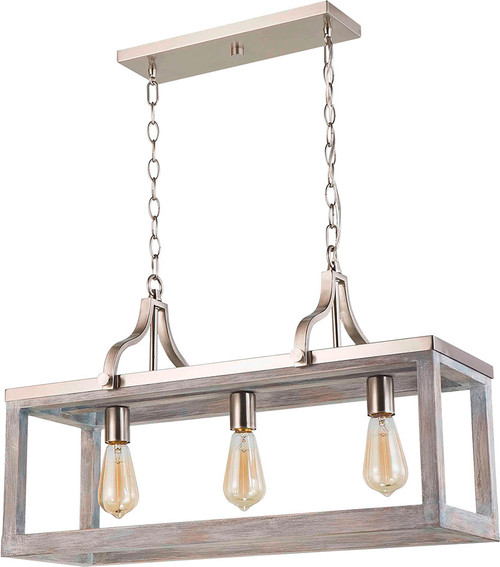 EGLO 203109A Montrose Modern Acia Wood / Brushed Nickel Kitchen Island Light