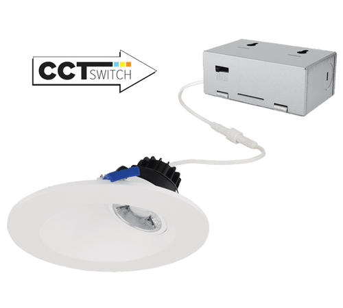 Elco ERT425CT5W Modern White LED 4 Inch Sloped Round Regressed Gimbal Down Lighting Insert with 5-CCT Switch