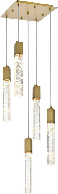 Elegant 2088D16SG Aurora Satin Gold and Clear LED Multi Pendant Lighting Fixture