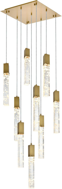 Elegant 2088D20SG Aurora Satin Gold and Clear LED Multi Ceiling Light Pendant
