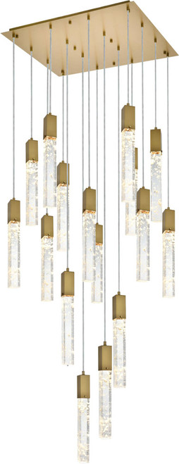 Elegant 2088G30SG Aurora Satin Gold and Clear LED Multi Pendant Lighting