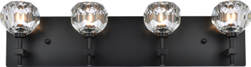 Elegant 3509W25BK Graham Black and Clear 4-Light Bathroom Vanity Light