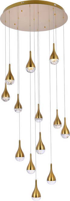 Elegant 3813D30SG Amherst Satin Gold LED Multi Drop Lighting Fixture