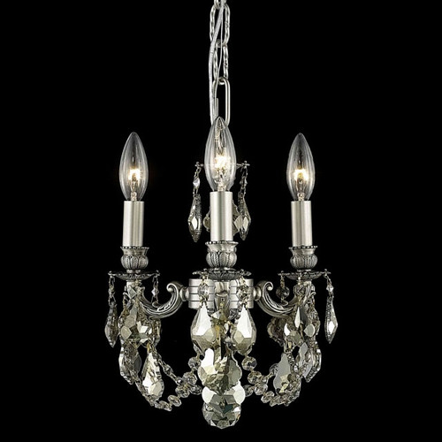 Elegant 9103D10PW-GT-RC Lillie Antique 10" Tall Candelabra Mini Chandelier with Golden Teak Crystals