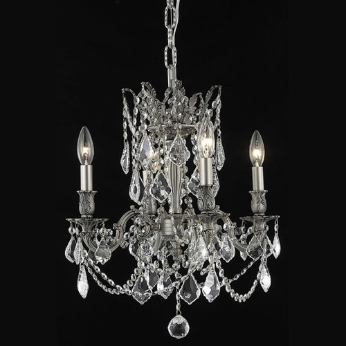 Elegant 9204D17PW-RC Rosalia Clear Crystal 4 Lamp Vintage Chandelier with Pewter Finish
