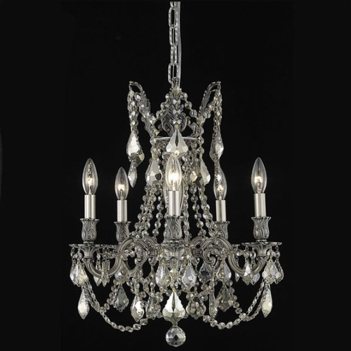 Elegant 9205D18PW-GT-RC Rosalia 18" Small Golden Teak Crystal Chandelier Lamp in Pewter