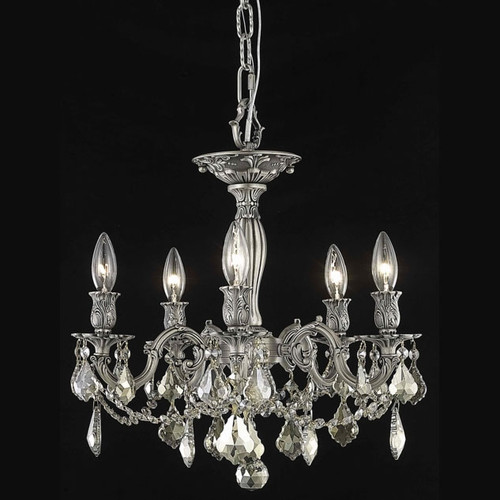 Elegant 9205F18PW-GT-RC Rosalia 5 Candle Golden Teak Crystal Hanging Chandelier