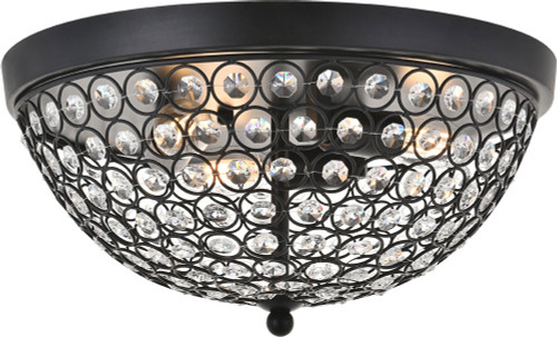 Elegant LD5012F13MB Taye Matte Black And Clear 13.5" Flush Mount Ceiling Light Fixture