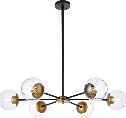 Elegant LD642D36BRK Briggs Contemporary Black And Brass And Clear Chandelier Light