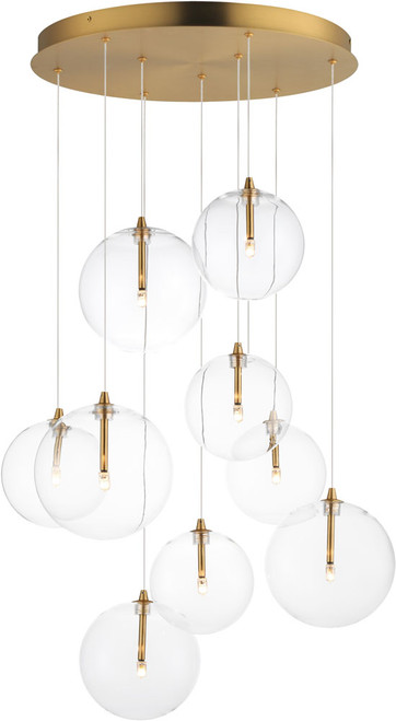ET2 E25077-18NAB Global Contemporary Natural Aged Brass LED Multi Hanging Lamp