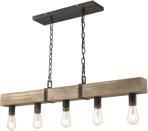 Golden Lighting 0818-LP-ABI Garrett Country Antique Black Iron Island Lighting