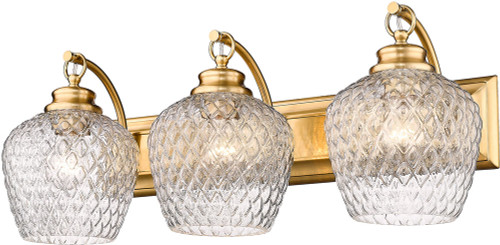 Golden Lighting 1088-BA3 MBG-CLR Adeline Contemporary Modern Brushed Gold 3-Light Bathroom Light Fixture