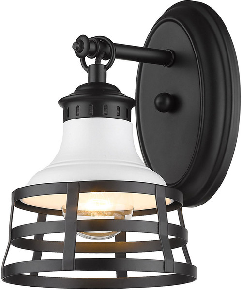 Golden Lighting 1109-1W BLK-WHT Locklyn Contemporary Matte Black Wall Sconce