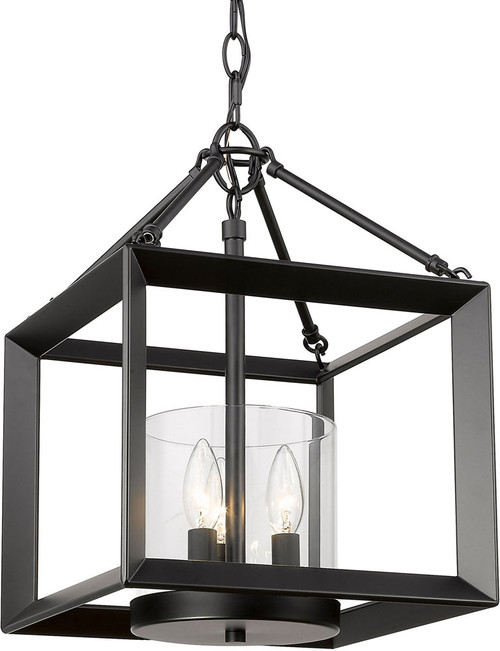 Golden Lighting 2073-M3 BLK-CLR Smyth Modern Matte Black Mini Pendant Hanging Light
