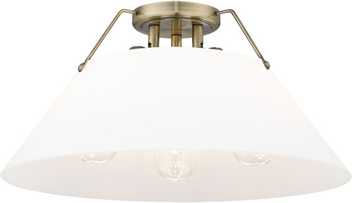 Golden Lighting 3306-3FM AB-OP Orwell Aged Brass / Opal Glass Ceiling Light Fixture