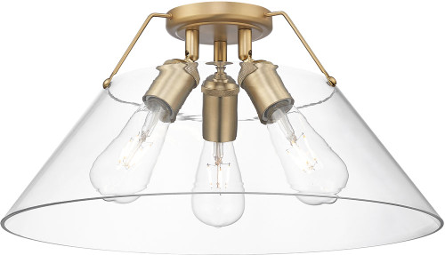 Golden Lighting 3306-3FM BCB-CLR Orwell Brushed Champagne Bronze / Clear Glass Flush Mount Lighting Fixture