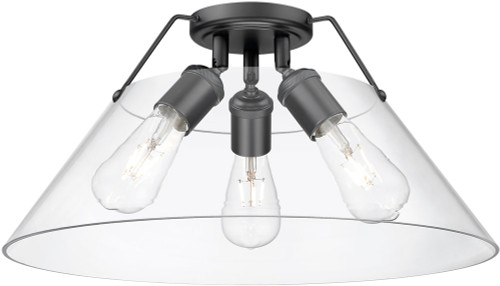 Golden Lighting 3306-3FM BLK-CLR Orwell Matte Black / Clear Glass Flush Mount Light Fixture
