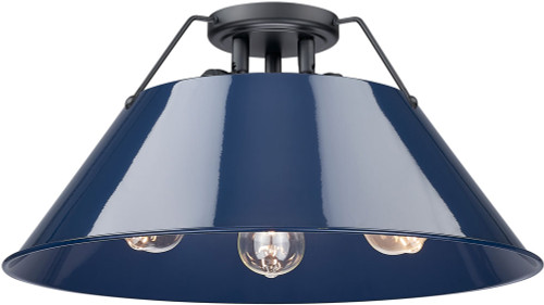Golden Lighting 3306-3FM BLK-NVY Orwell Matte Black / Matte Navy Ceiling Light