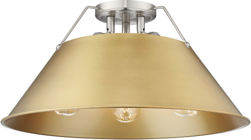 Golden Lighting 3306-3FM PW-BCB Orwell Pewter / Brushed Champagne Bronze Flush Mount Ceiling Light Fixture