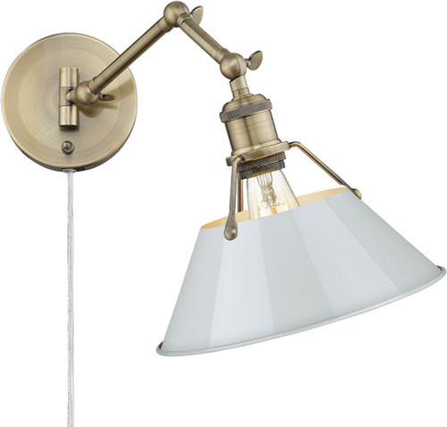 Golden Lighting 3306-A1W AB-DB Orwell Aged Brass / Dusky Blue Wall Swing Arm Lamp
