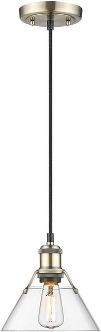 Golden Lighting 3306-S AB-CLR Orwell Aged Brass / Clear Glass 7.5" Mini Lighting Pendant