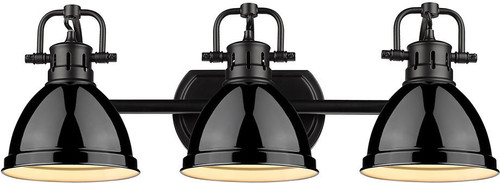 Golden Lighting 3602-BA3 BLK-BK Duncan Matte Black 3-Light Bath Wall Sconce
