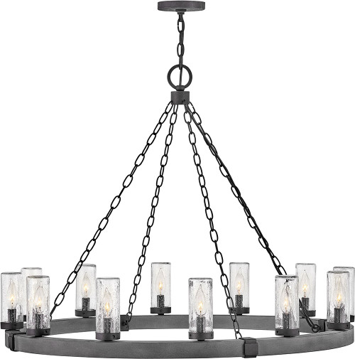 Hinkley 29207DZ Sawyer Country Aged Zinc Outdoor 38" Chandelier Light