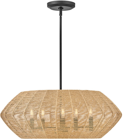 Hinkley 40384BLK-CML Luca Contemporary Black with Camel Rattan 28" Lighting Pendant