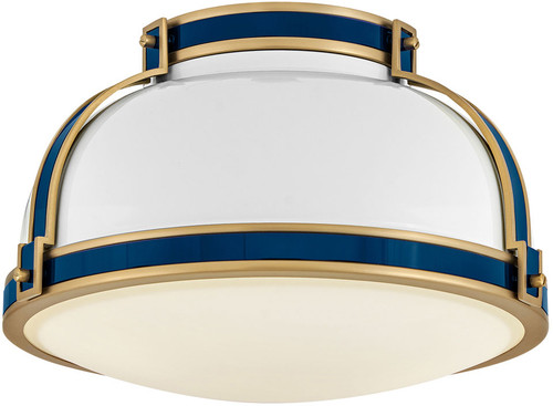 Hinkley 46351GW-LCB Barton Contemporary Gloss White / Lacquered Brass, Vivid Navy LED Ceiling Lighting Fixture