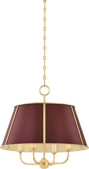 Hudson Valley MDS120-AGB/CRN Cambridge Modern Aged Brass / Soft Crimson 20" Drum Hanging Lamp