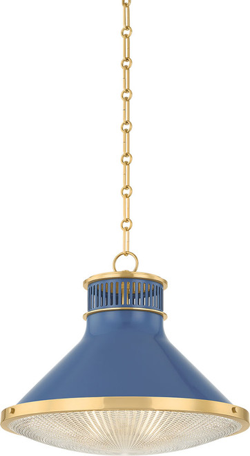Hudson Valley MDS2405-AGB/FBL Highclere Contemporary Aged Brass / Soft French Blue 18" Hanging Pendant Lighting