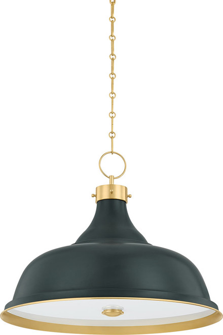 Hudson Valley MDS300L-AGB/SSG Painted No. 1 Contemporary Aged Brass / Soft Studio Green 24" Hanging Light