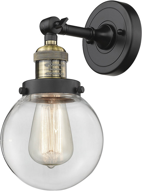 Innovations 203-BAB-G202-6 Franklin Restoration Beacon Modern Black Antique Brass Wall Lighting Fixture