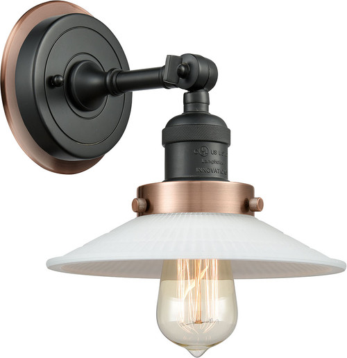 Innovations 203BK-BPAC-HRAC-G1 Franklin Restoration Halophane Matte Black White Halophane Wall Sconce