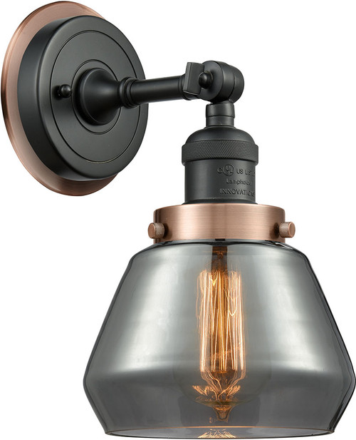 Innovations 203BK-BPAC-HRAC-G173 Franklin Restoration Fulton Matte Black Plated Smoke Fulton Lamp Sconce