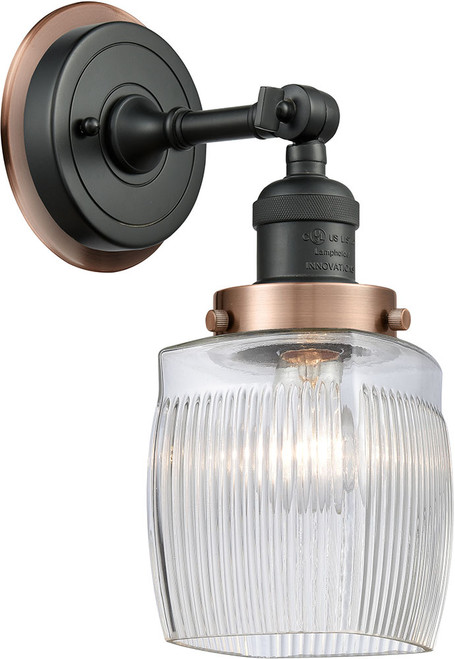 Innovations 203BK-BPAC-HRAC-G302 Franklin Restoration Colton Matte Black Thick Clear Halophane Colton Lamp Sconce